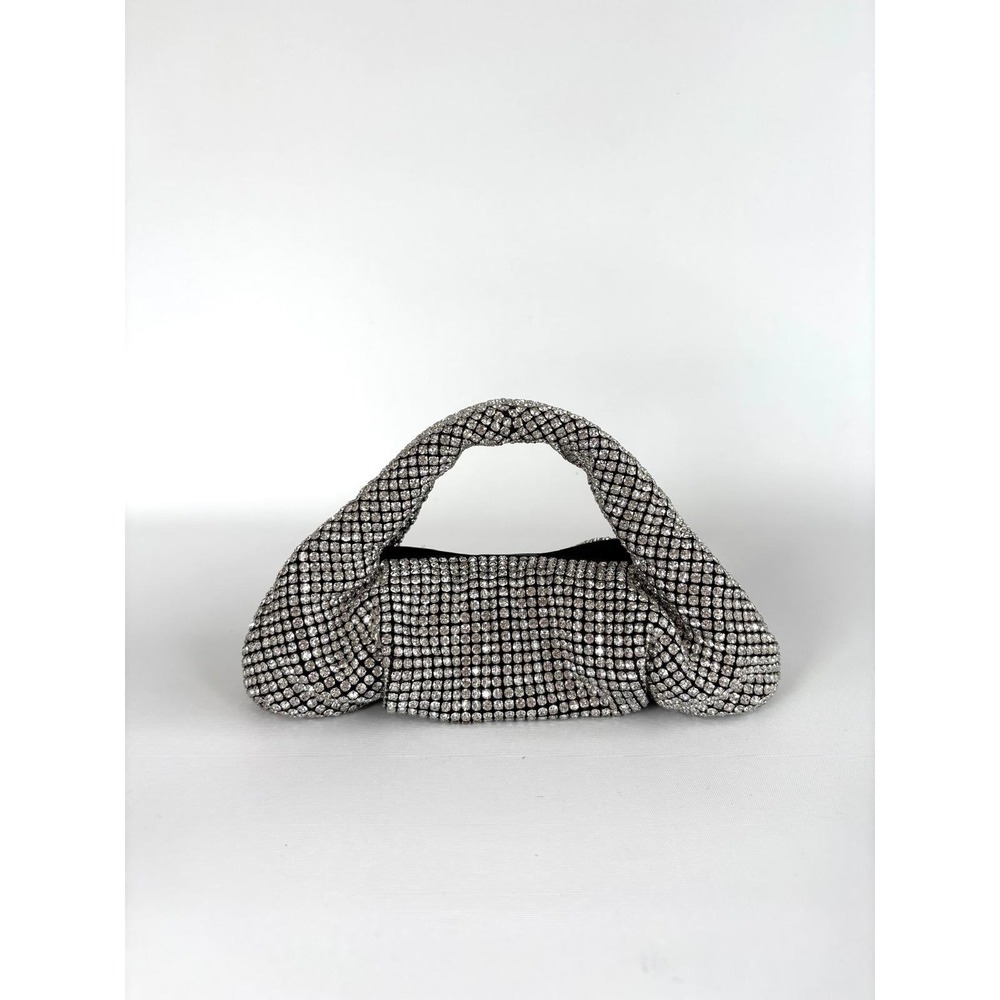 Stuart Weitzman The Moda Shine Mini Tot Clear Crystal Evening Bag Silver Chain